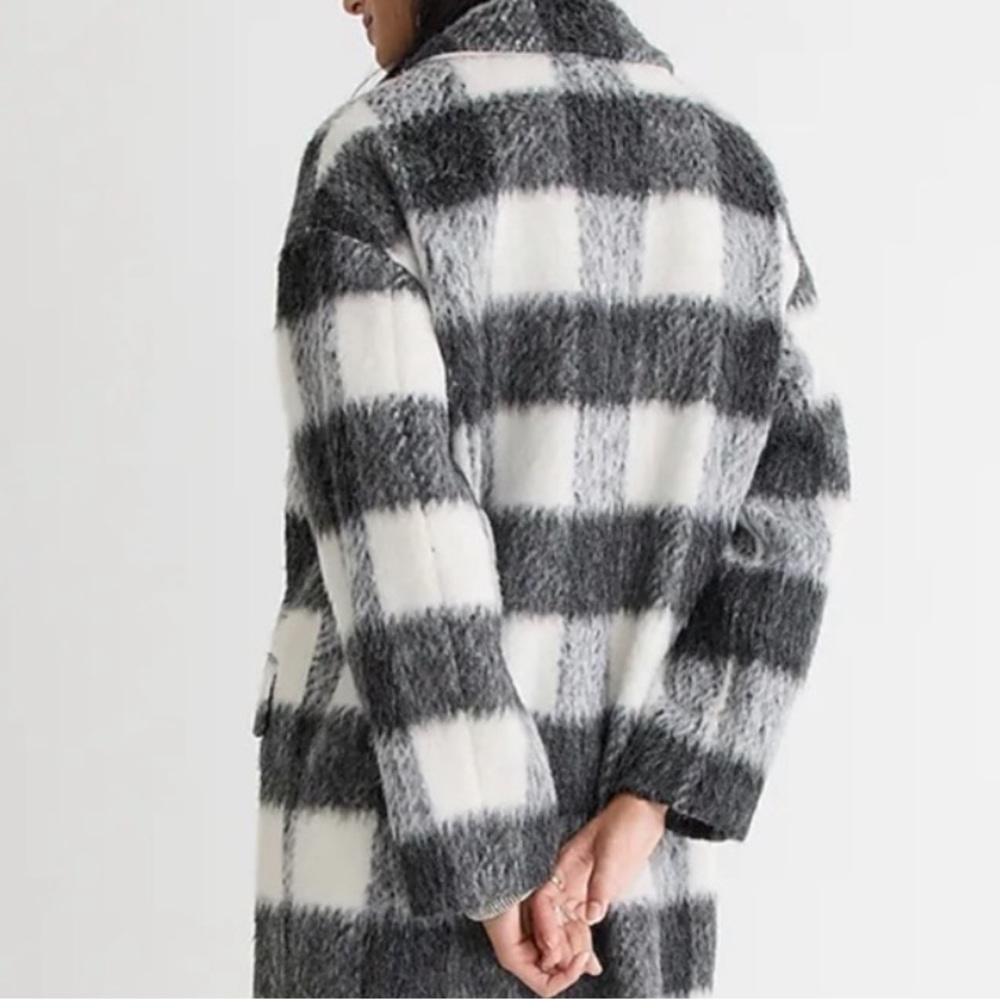 J. Crew Collection Oversized Topcoat Gray Plaid Jewel Gem Buttons M - Picture 4 of 16